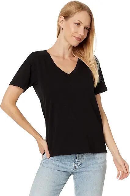 Mod-o-doc Short Sleeve V-Neck Boxy Tee (Black) Women's Clothing Cover