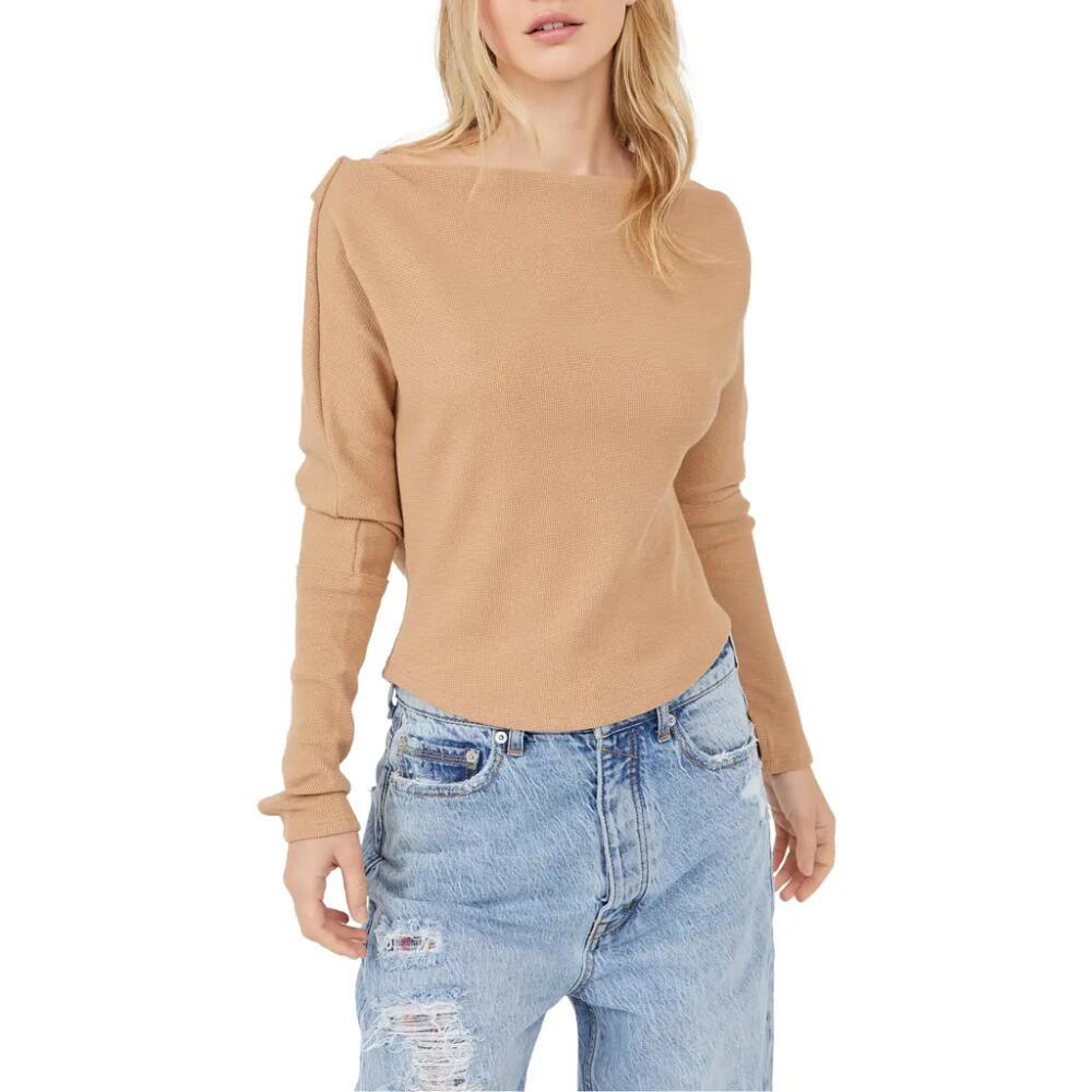 Free People We the Free Fuji Off the Shoulder Thermal Top in Camel Cover