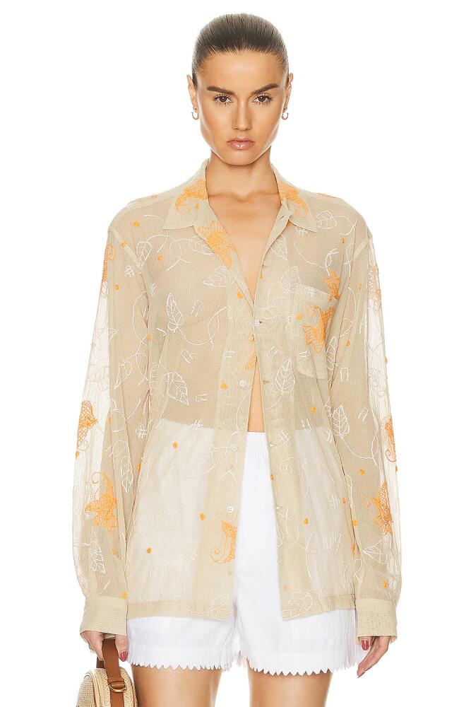 BODE Mesh Lillium Long Sleeve Shirt in Tan Cover