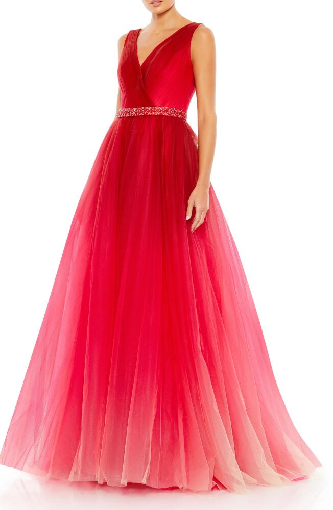 Mac Duggal Beaded Tulle Ballgown in Red Ombre Cover