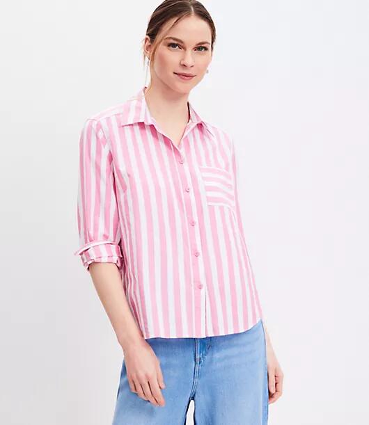 Loft Petite Striped Relaxed Pocket Shirt Cover