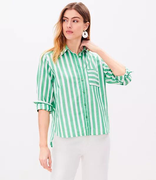 Loft Petite Striped Relaxed Pocket Shirt Cover