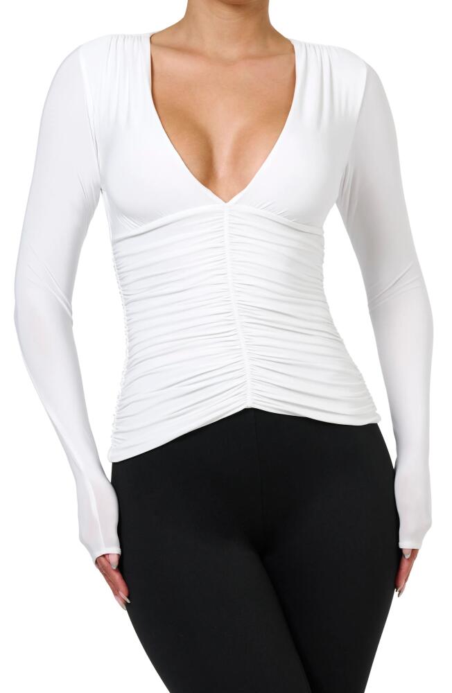 Naked Wardrobe Ruched Deep V Top in White Cover