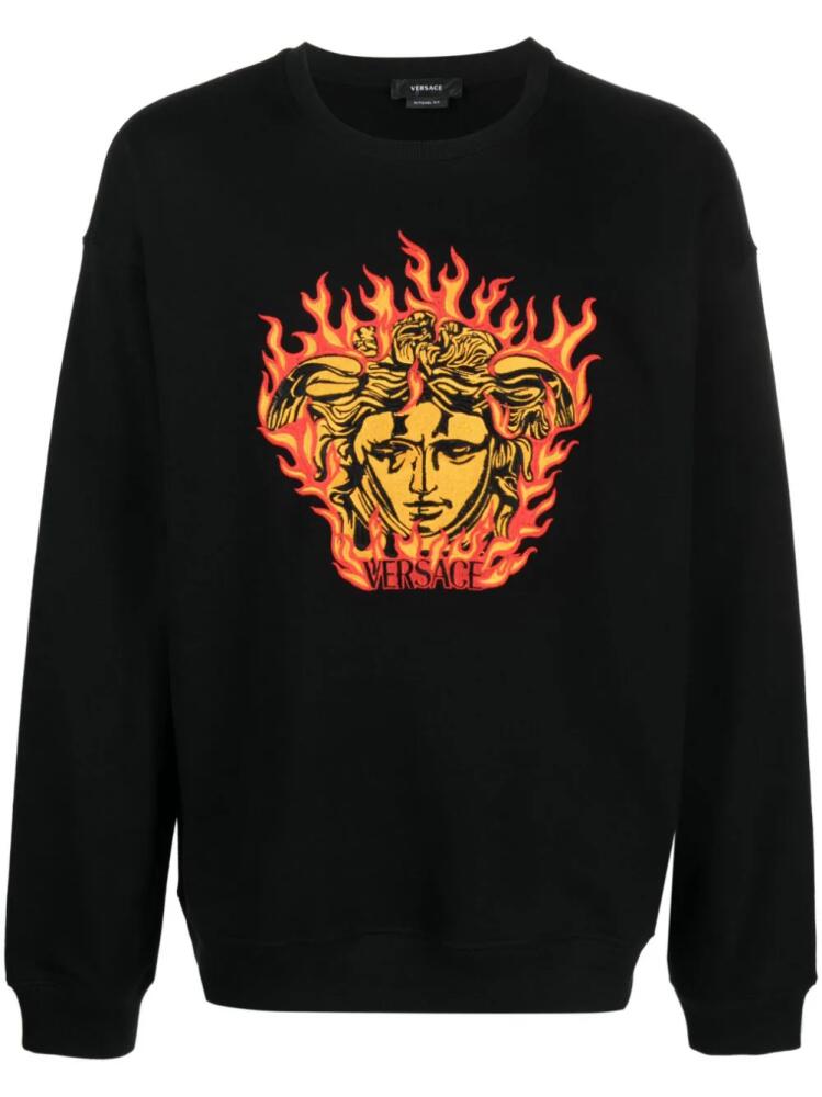 Versace Medusa Flame-embroidered cotton sweatshirt - Black Cover