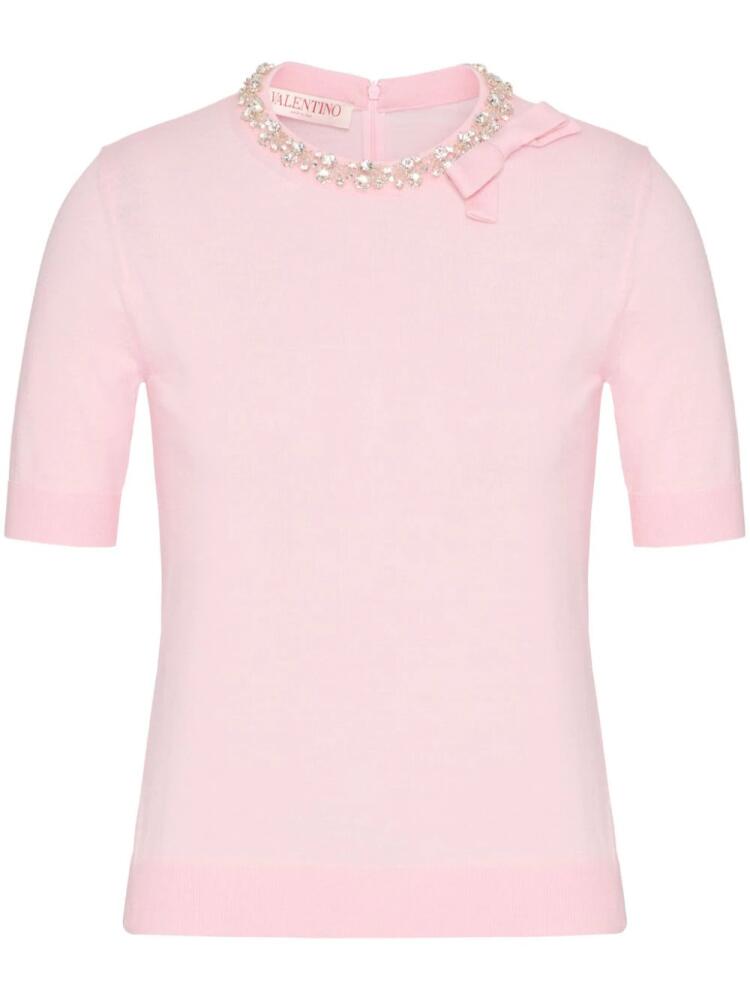 Valentino Garavani crystal-embellished fine-knit T-shirt - Pink Cover