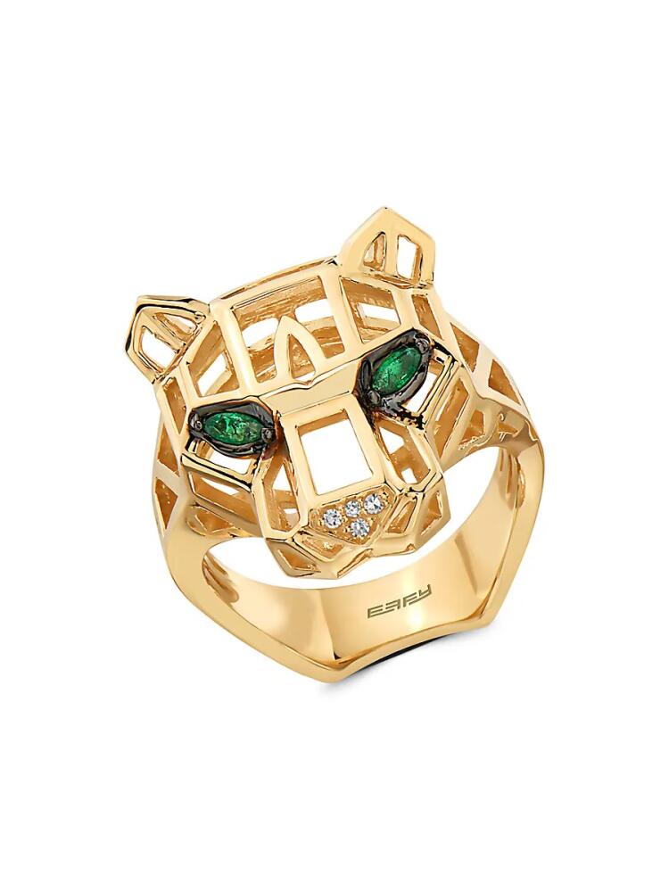 Effy Women's 14K Yellow Gold, Emerald & Diamond Panther Ring Cover