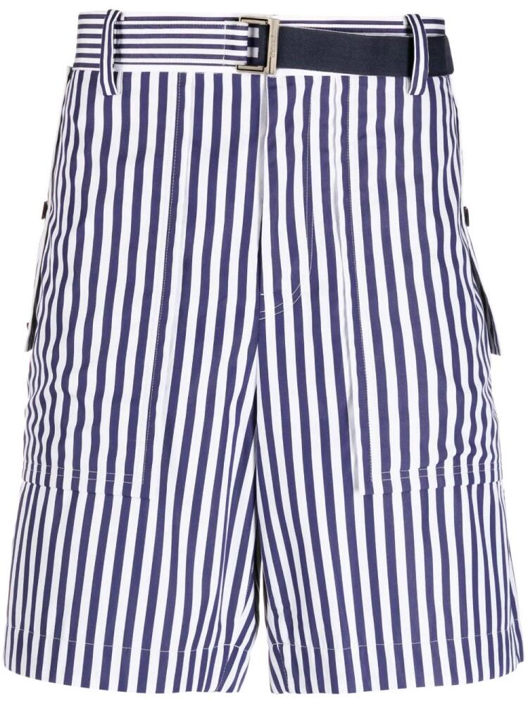 sacai vertical-stripe print cotton shorts - White Cover