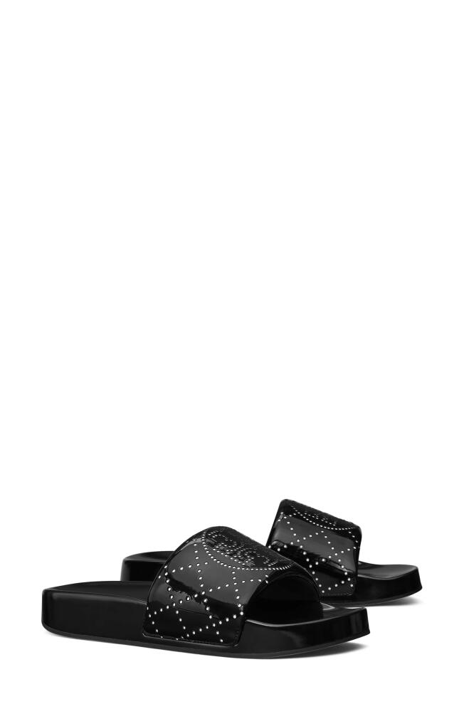 Tory Burch Double T Pool Slide Sandal in Nero /Nero Cover