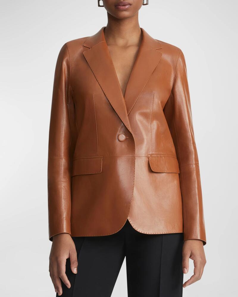 Lafayette 148 New York Nappa Leather Flap Pocket Single-Button Blazer Cover