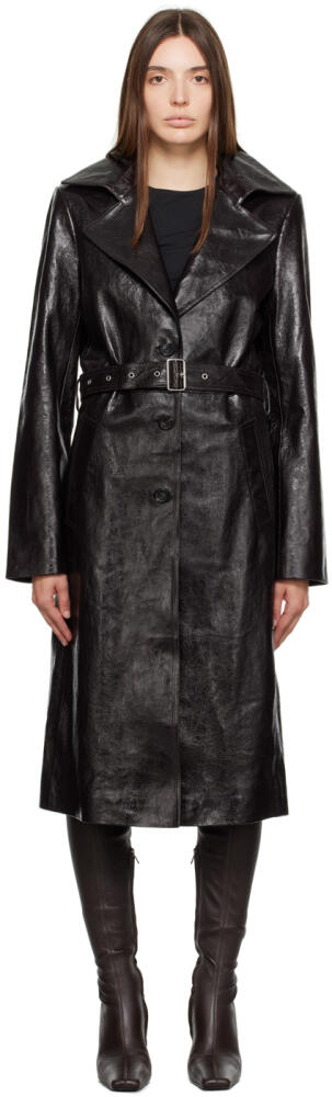 Helmut Lang Brown Belted Leather Trench Coat Cover