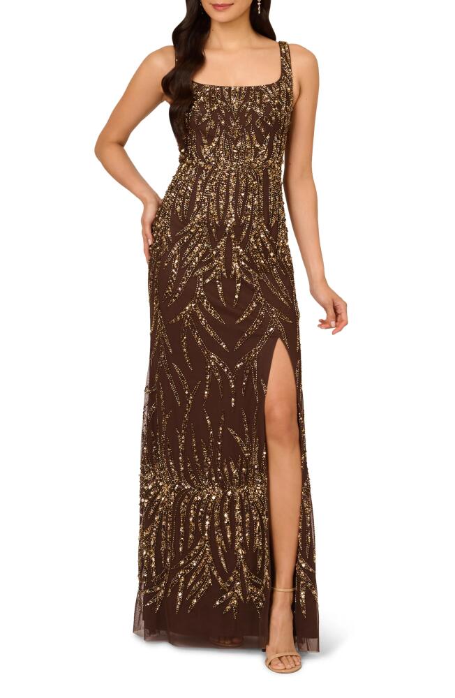 Adrianna Papell Embellished Sleeveless Gown in Chocolate Cover