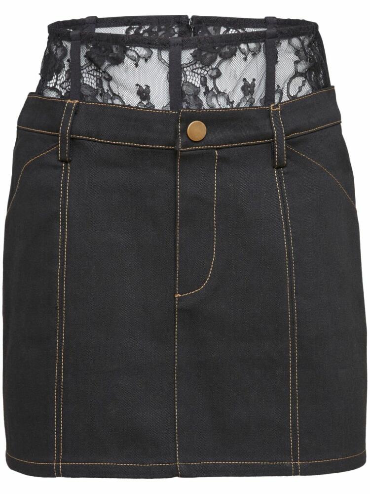 Fleur Du Mal lace-waistband denim miniskirt - Black Cover