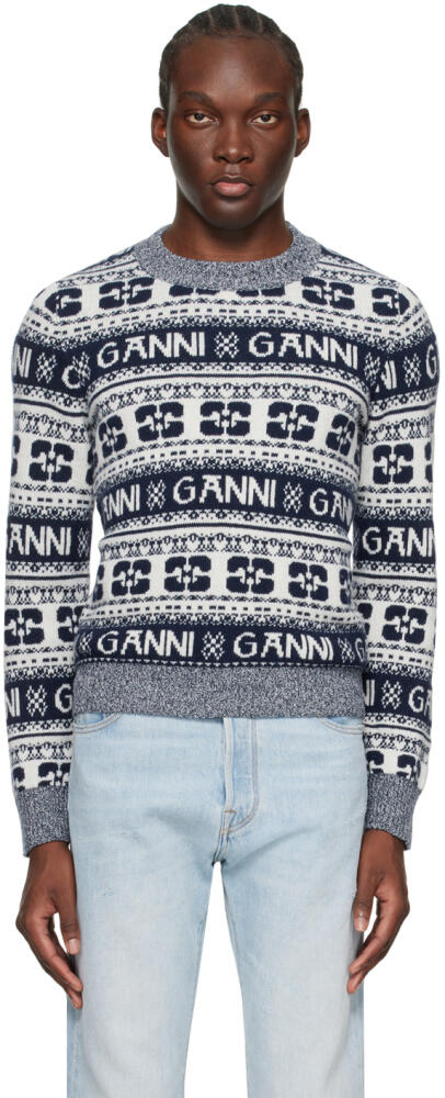 GANNI Navy & White Crewneck Sweater Cover