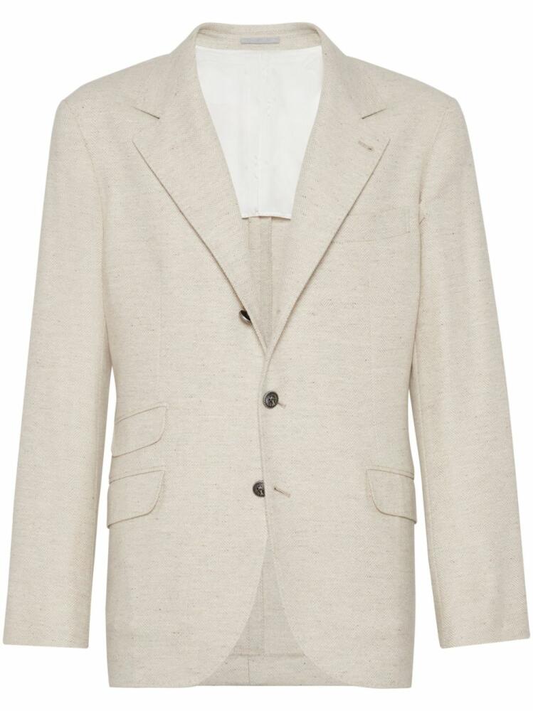 Brunello Cucinelli single-breasted herringbone blazer - Neutrals Cover