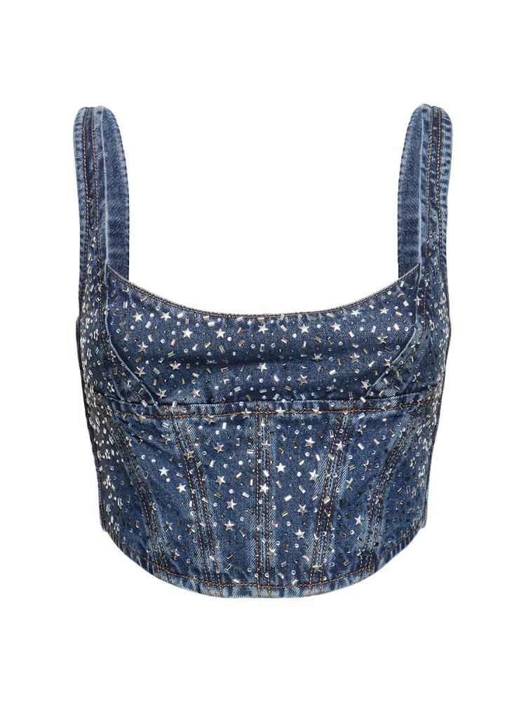 ALESSANDRA RICH Denim Bustier Top W/crystals Cover