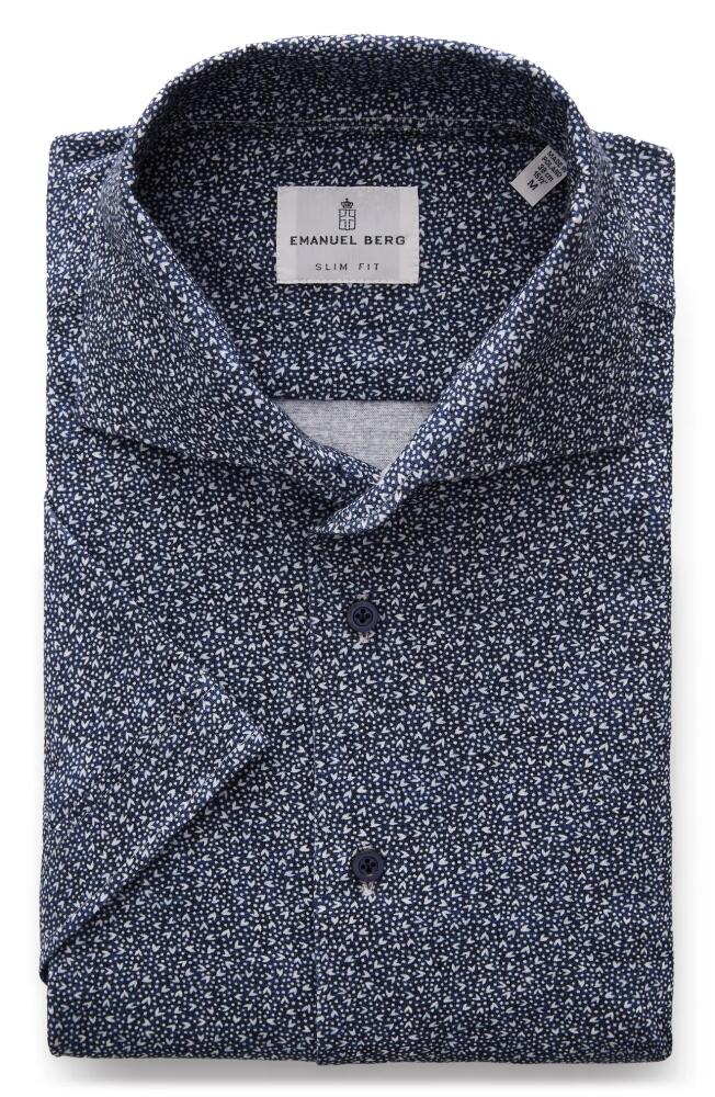 Emanuel Berg Scatter Print Short Sleeve Knit Button-Up Shirt in Dark Blue Cover