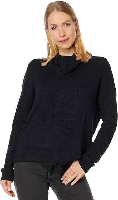 bobi Los Angeles Tie Hem Funnel Neck Top (Black) Women's Clothing Cover