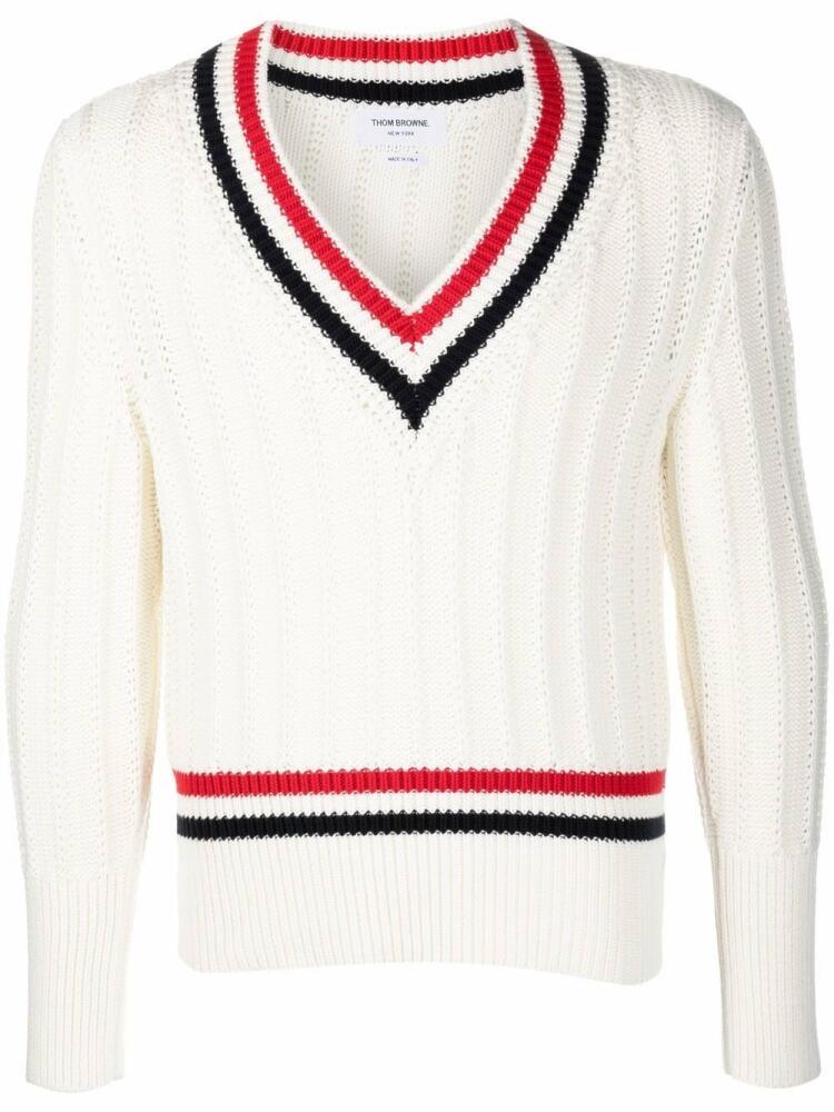 Thom Browne contrast-trim ribbed jumper - White Cover