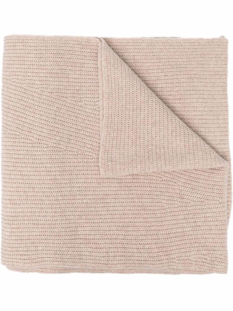 GANNI ribbed-knit wool-blend scarf - Neutrals Cover