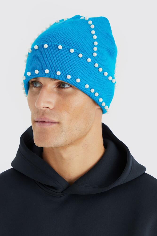 boohoo Mens Pearl Beanie - Blue Cover