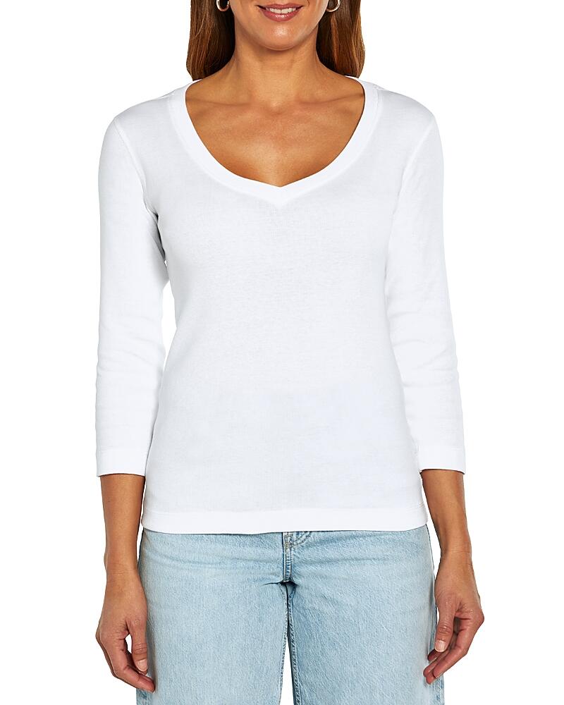 Three Dots Cotton V Neck Three Quarter Sleeve Tee Cover