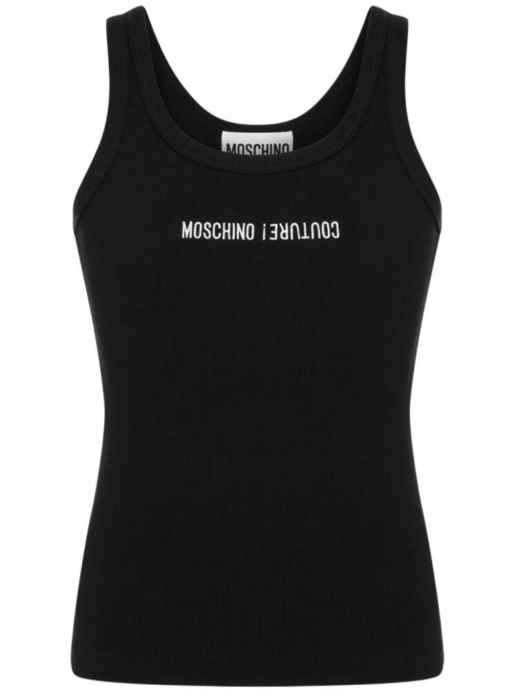 Moschino logo-embroidered ribbed tank top - Black Cover