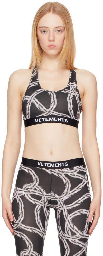 VETEMENTS Black & Grey Chain Print Sports Bra Cover