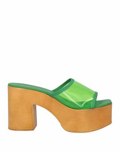 Divine Follie Woman Mules & Clogs Green Vinyl, Soft Leather Cover