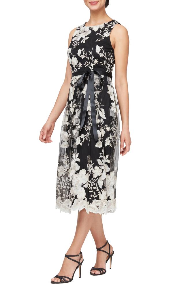 Alex Evenings Floral Embroidered Midi Dress in Black/Chai Cover