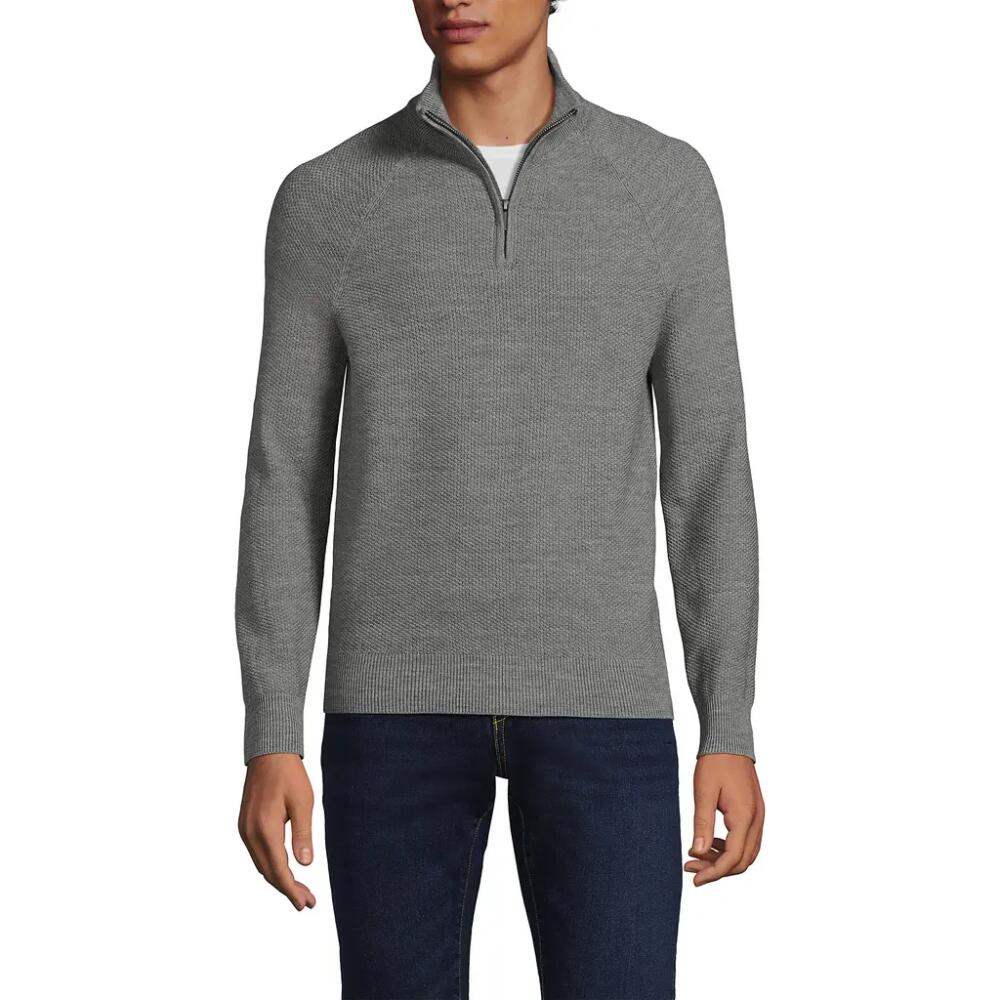 Lands' End Men's Long Sleeve Washable Merino Wool Quarter Zip Sweater in Pewter Heather Cover