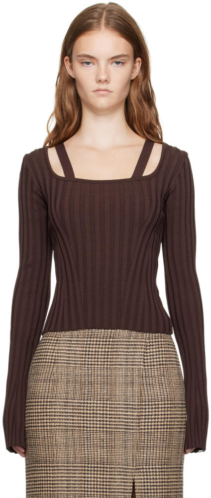 Recto Brown Scoop Neck Fitted Sweater Cover