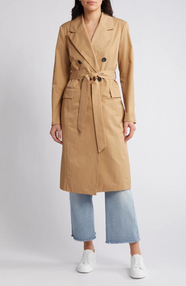 Avec Les Filles Stretch Cotton Blend Belted Trench Coat in Rattan Cover