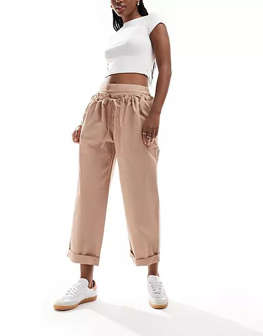 ASOS DESIGN straight leg pants with double layer detail in clay-No color Cover