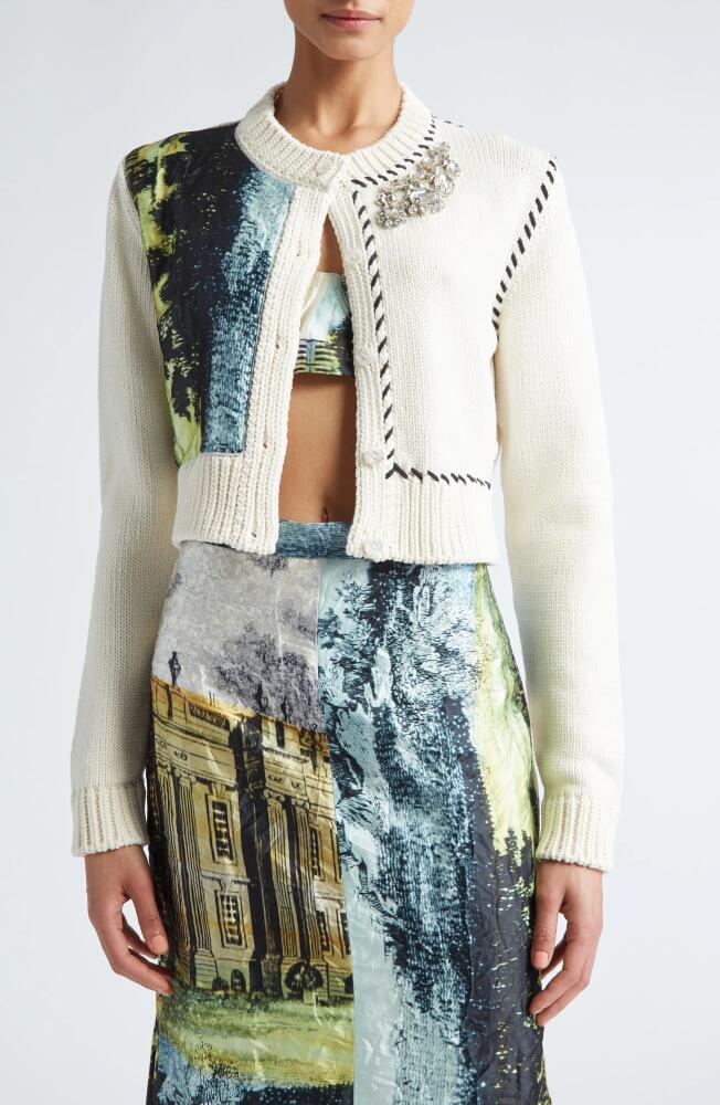 Erdem Mixed Media Crop Cardigan in Calico Cover