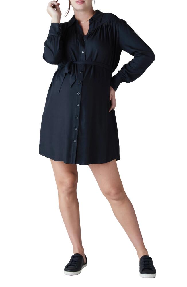 Ingrid & Isabel Drapey Belted Long Sleeve Maternity Shirtdress in Black Onyx Cover