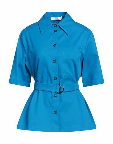 Liviana Conti Woman Shirt Azure Cotton, Viscose, Virgin Wool, Elastane Cover