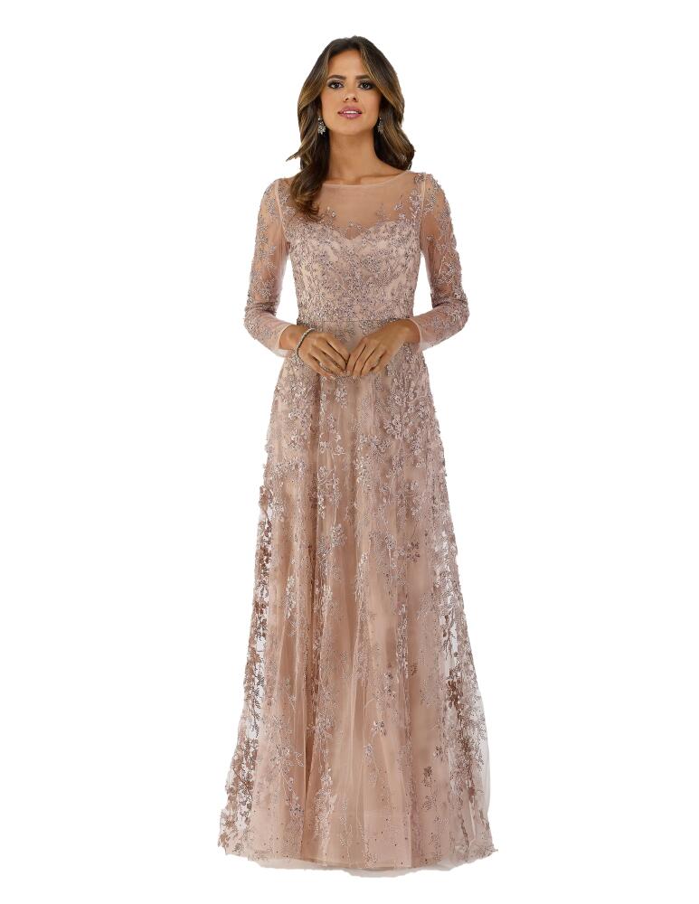 LARA New York Illusion Neckline A-line Long Sleeves Gown in Blush Cover