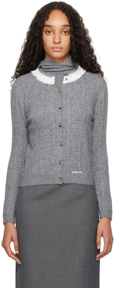 SHUSHU/TONG Gray Collar Embellished Cardigan Cover