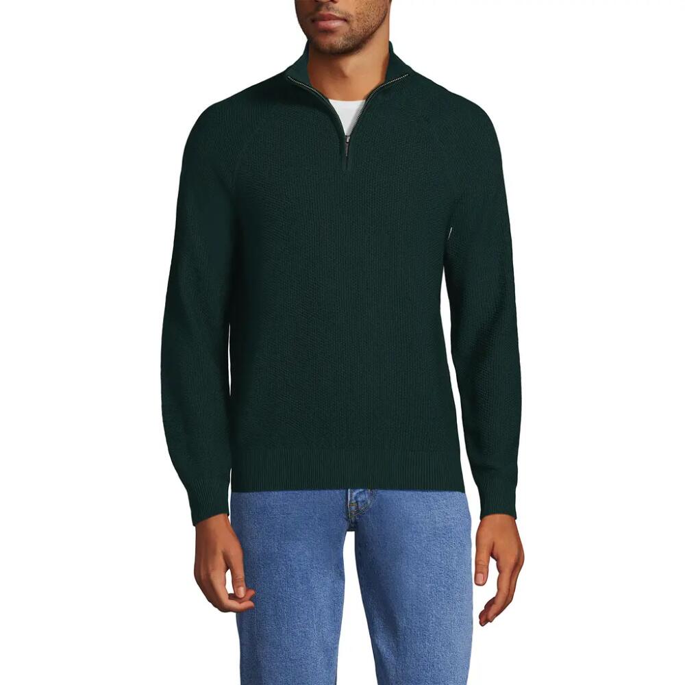 Lands' End Men's Long Sleeve Washable Merino Wool Quarter Zip Sweater in Deep Forest Cover