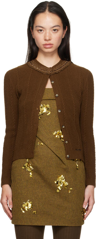 SHUSHU/TONG Brown Collar Embellished Cardigan Cover