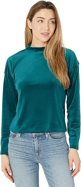 1.STATE Drop Shoulder High Neck Top (Green Forest) Women's Sweater Cover