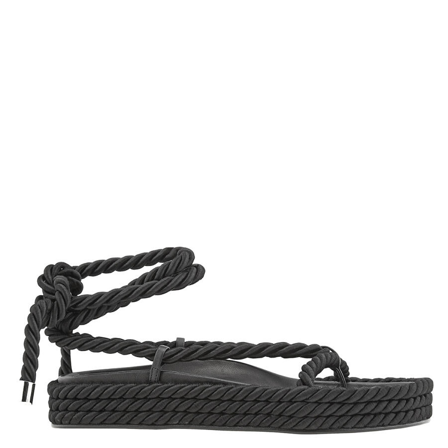 Studio Amelia Ladies Black Tether Rope Ankle-Wrap Flat Sandals Cover