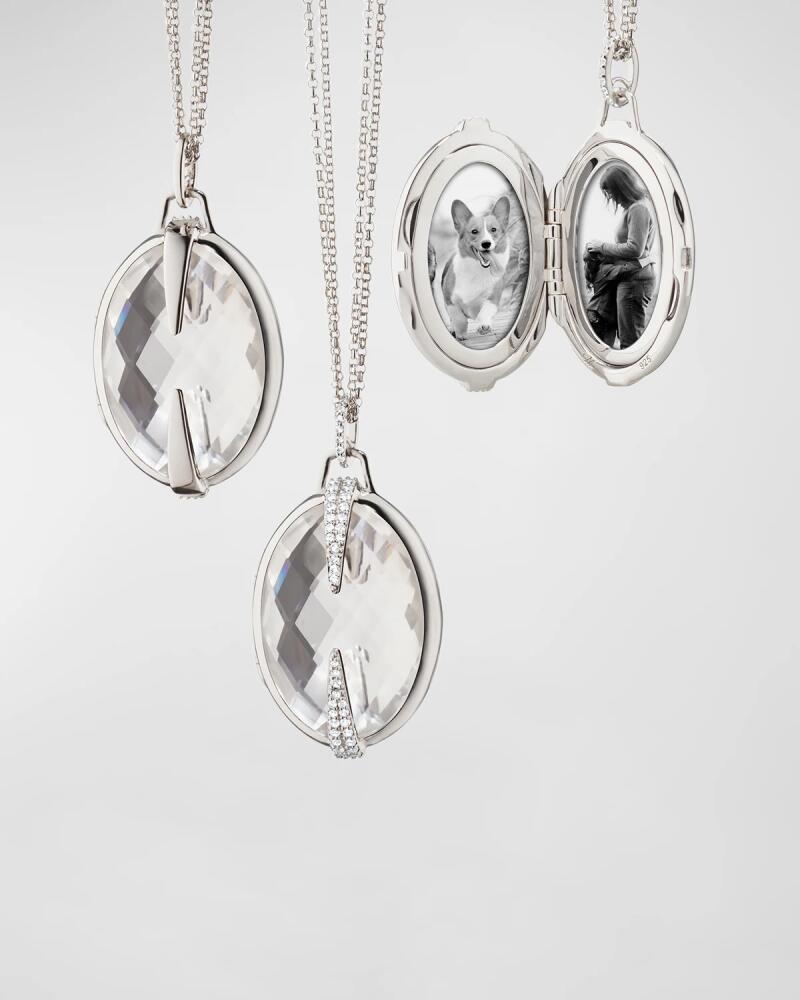 Monica Rich Kosann Sterling Silver Oval Faceted Rock Crystal and White Sapphire Locket on Double Chain, 30"L Cover