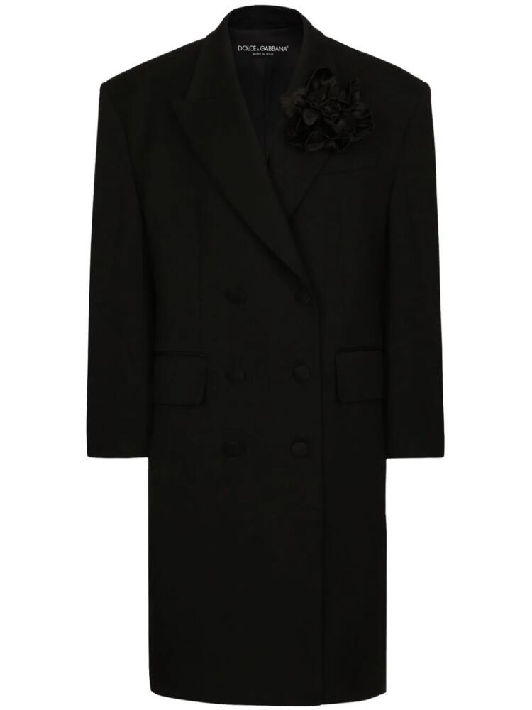 Dolce & Gabbana floral-appliqué virgin wool coat - Black Cover