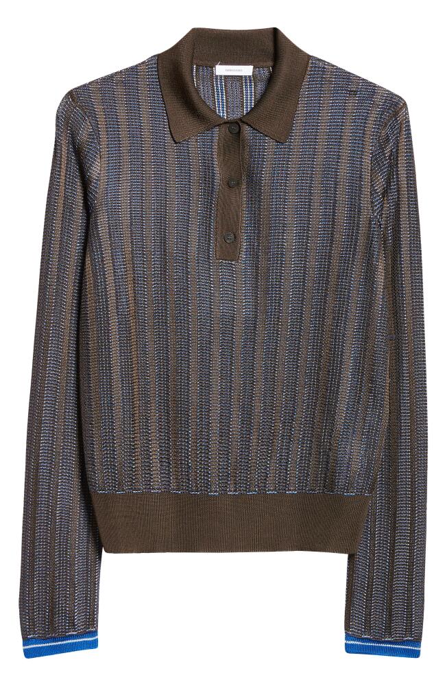 FERRAGAMO Long Sleeve Jacquard Polo Sweater in Expresso/Cobal Cover