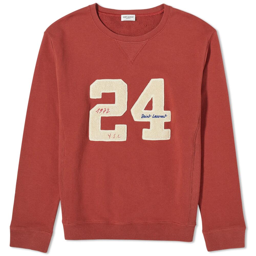 Saint Laurent Men's Logo 24 Crew Sweat in Red/Beige Cover