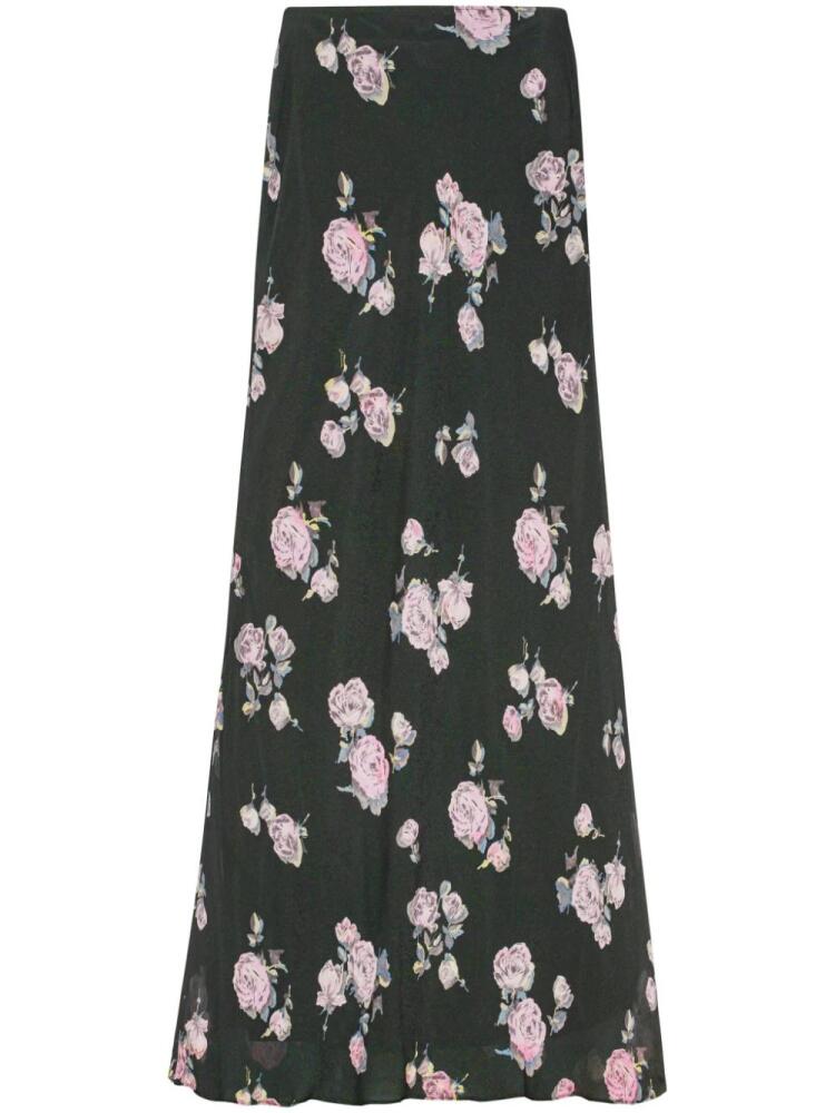 GANNI floral-print fluid crepe maxi skirt - Black Cover