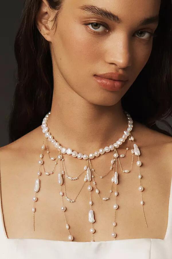 By Anthropologie Waterfall Pearl Choker Necklace Cover