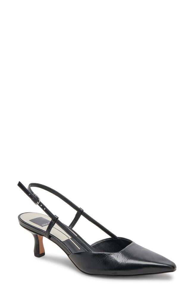 Dolce Vita Odela Pointed Toe Kitten Heel Slingback Pump in Midnight Crinkle Patent Cover