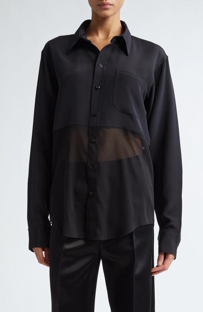 Peter Do Mixed Media Button-Up Shirt in Black/Black Cover